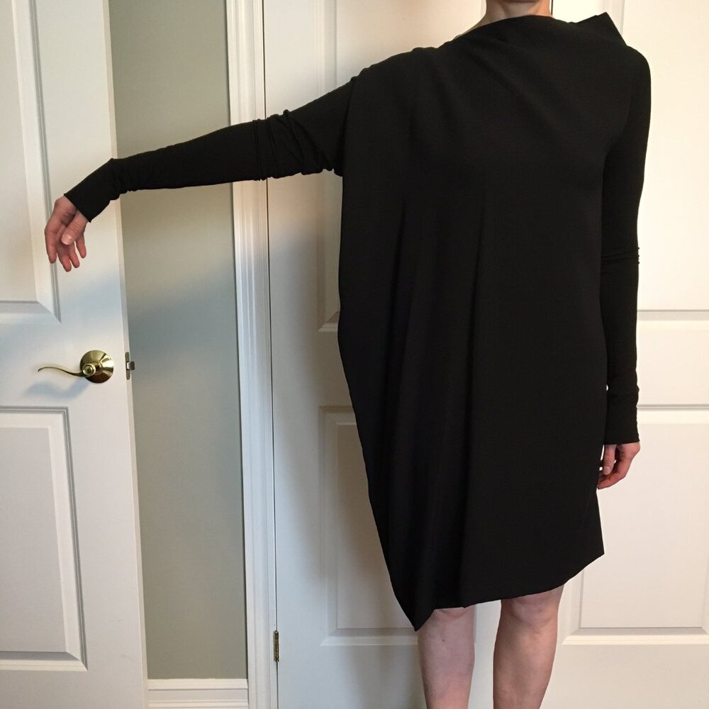 French black silk sculptural cocoon dress, US 6, NWOT